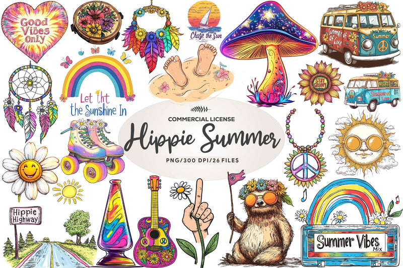 Hippie Summer Clipart Bundle - CraftNest - Digital Crafting and Art
