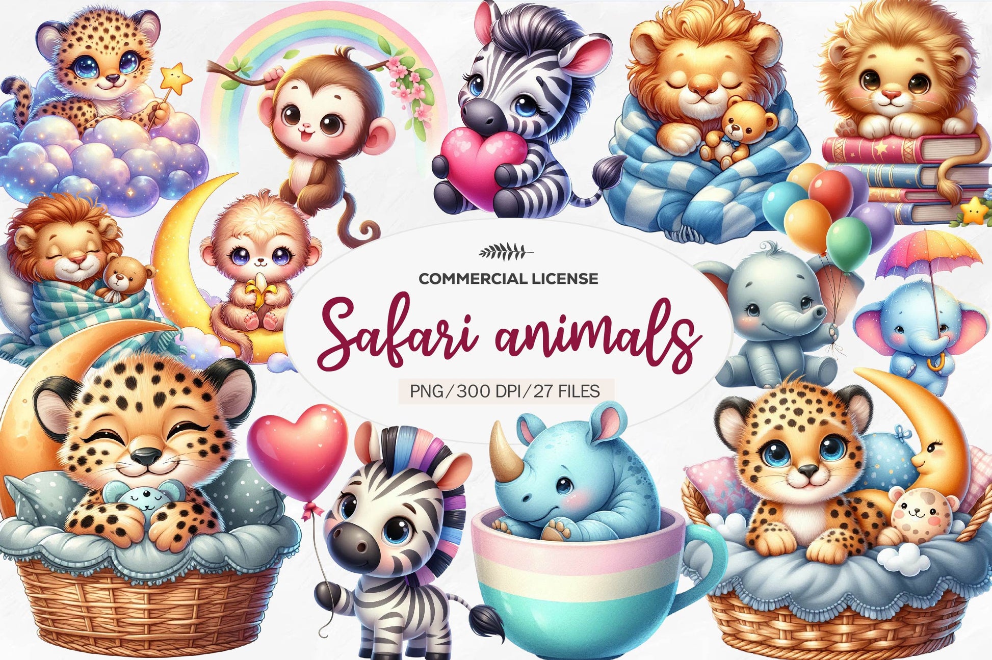 Safari Animals Nursery Decor Clipart Bundle - CraftNest - Digital Crafting and Art