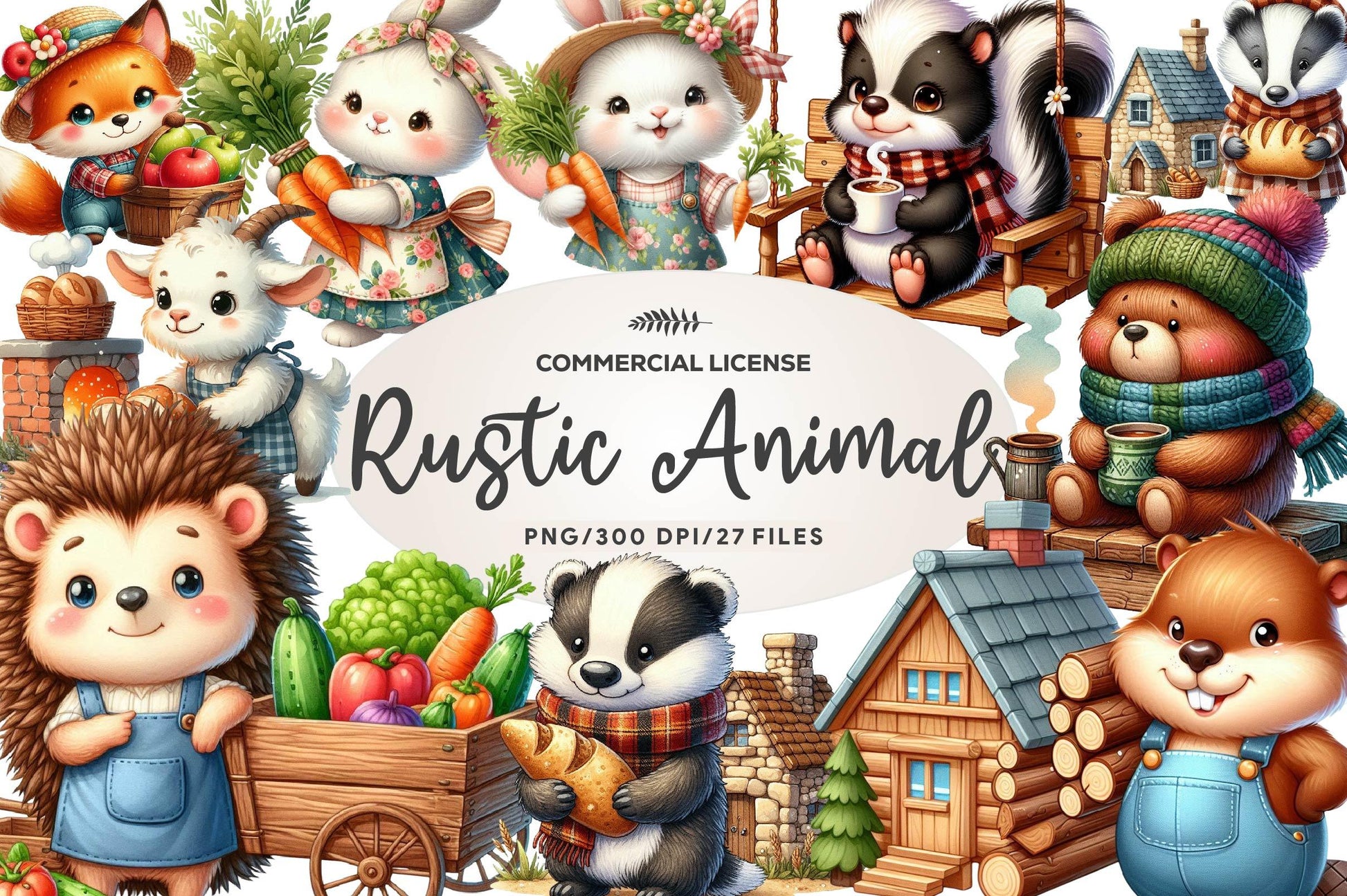 Rustic Animal Villagers Collection Clipart Bundle - CraftNest - Digital Crafting and Art