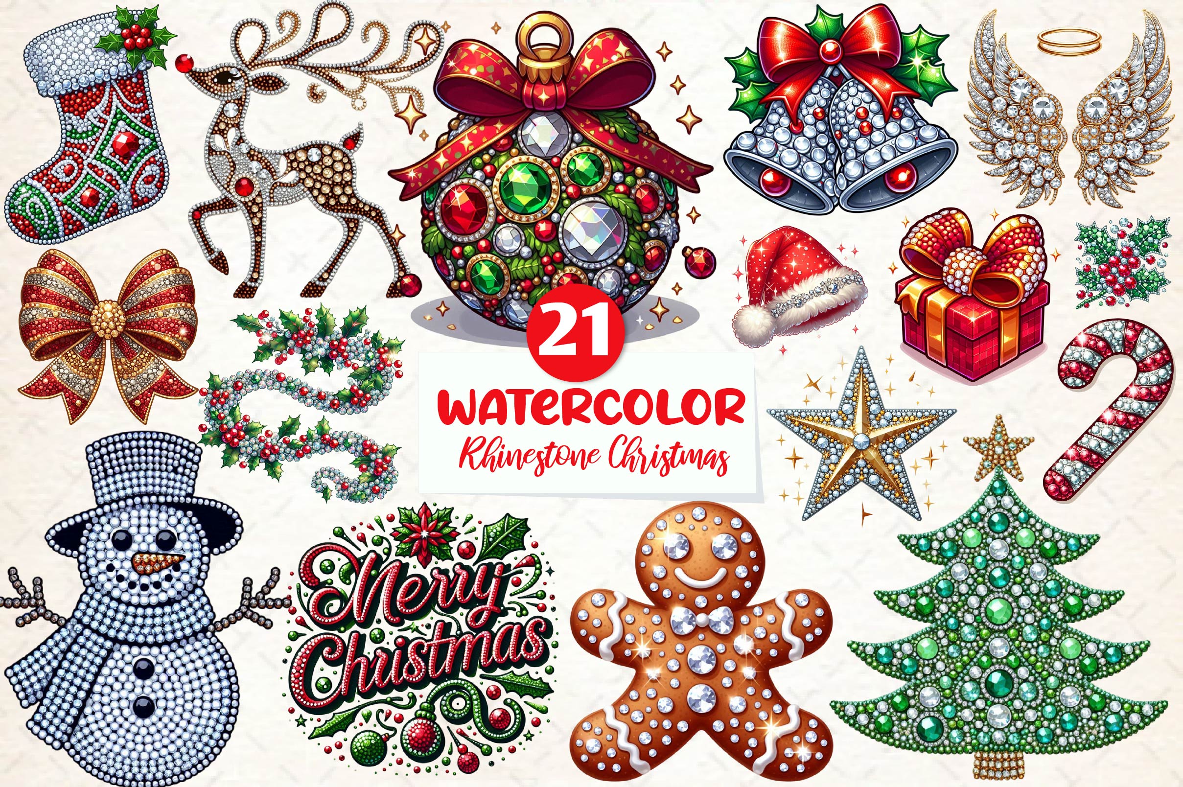 Rhinestone Christmas Clipart Bundle - CraftNest - Digital Crafting and Art