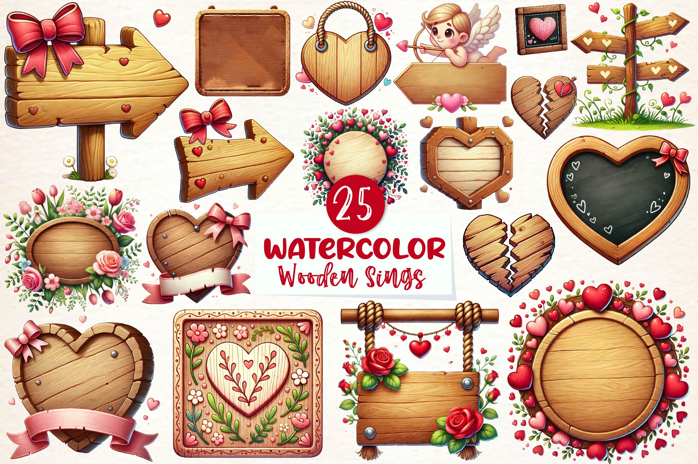 Valentines Empty Wooden Signs Clipart Bundle - CraftNest - Digital Crafting and Art