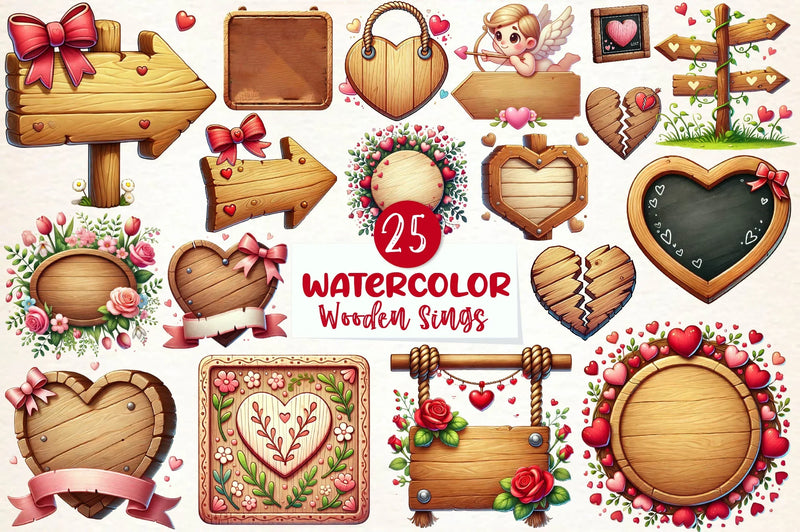 Valentines Empty Wooden Signs Clipart Bundle - CraftNest - Digital Crafting and Art