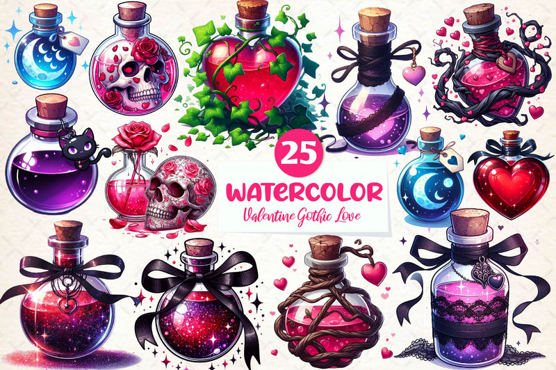 Valentine Gothic Love Potions Clipart Bundle - CraftNest - Digital Crafting and Art