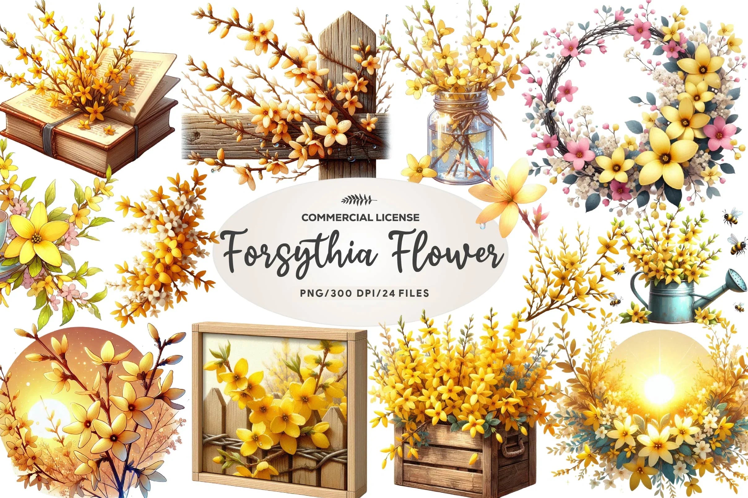 Spring Forsythia Flower Clipart Bundle - CraftNest - Digital Crafting and Art