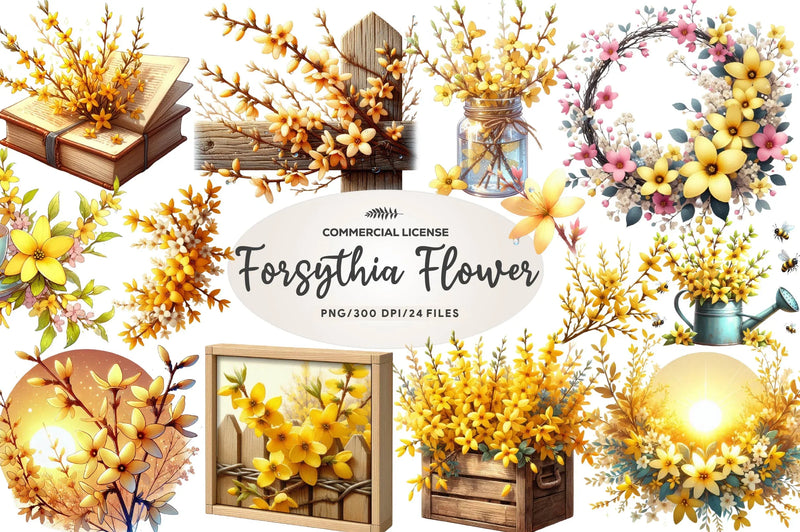 Spring Forsythia Flower Clipart Bundle - CraftNest - Digital Crafting and Art