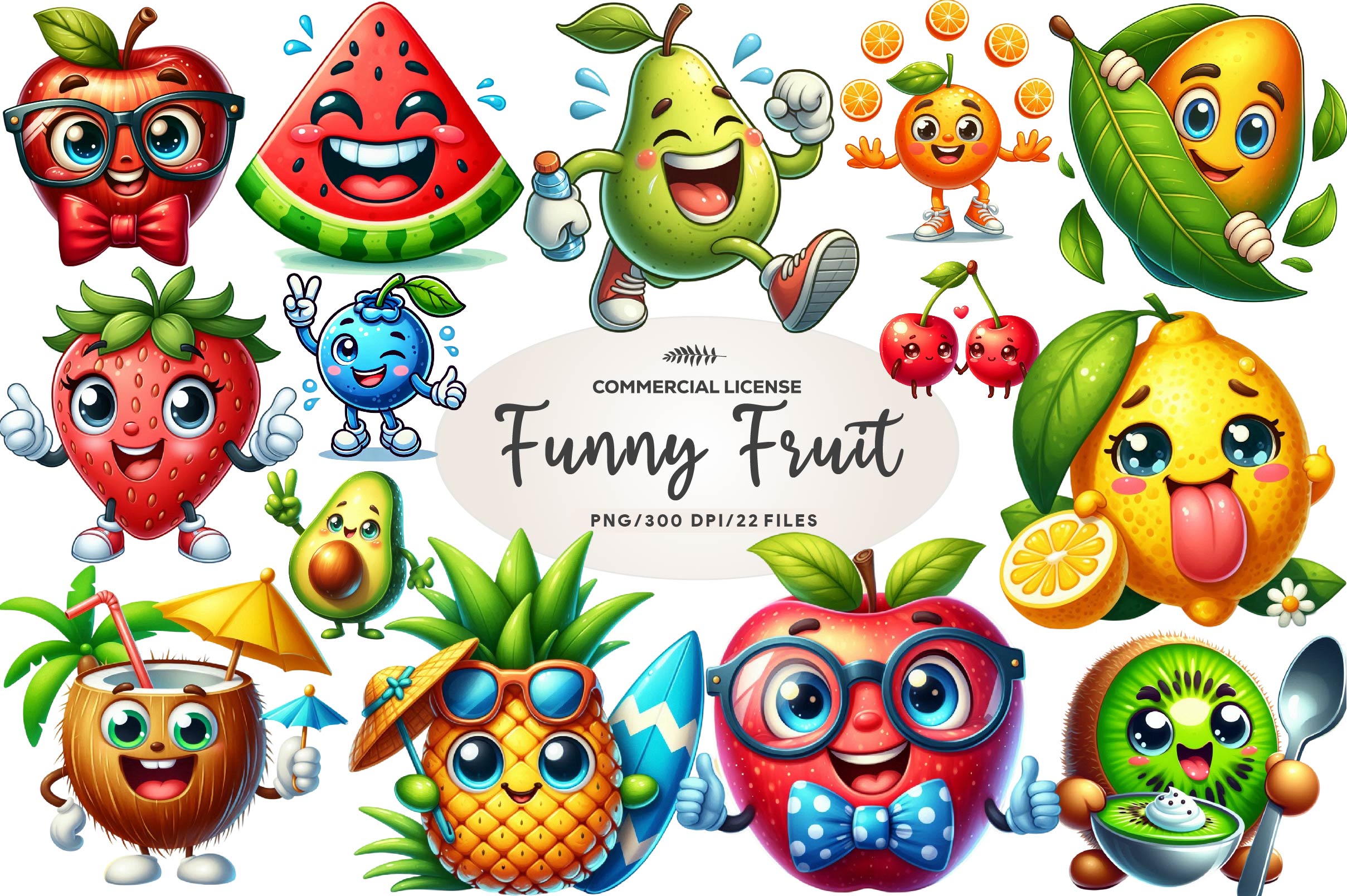 Funny Fruit Clipart Bundle 2 - CraftNest - Digital Crafting and Art