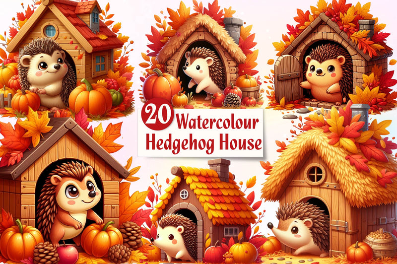 Autumn Hedgehog With House Clipart Bundle - CraftNest - Digital Crafting and Art