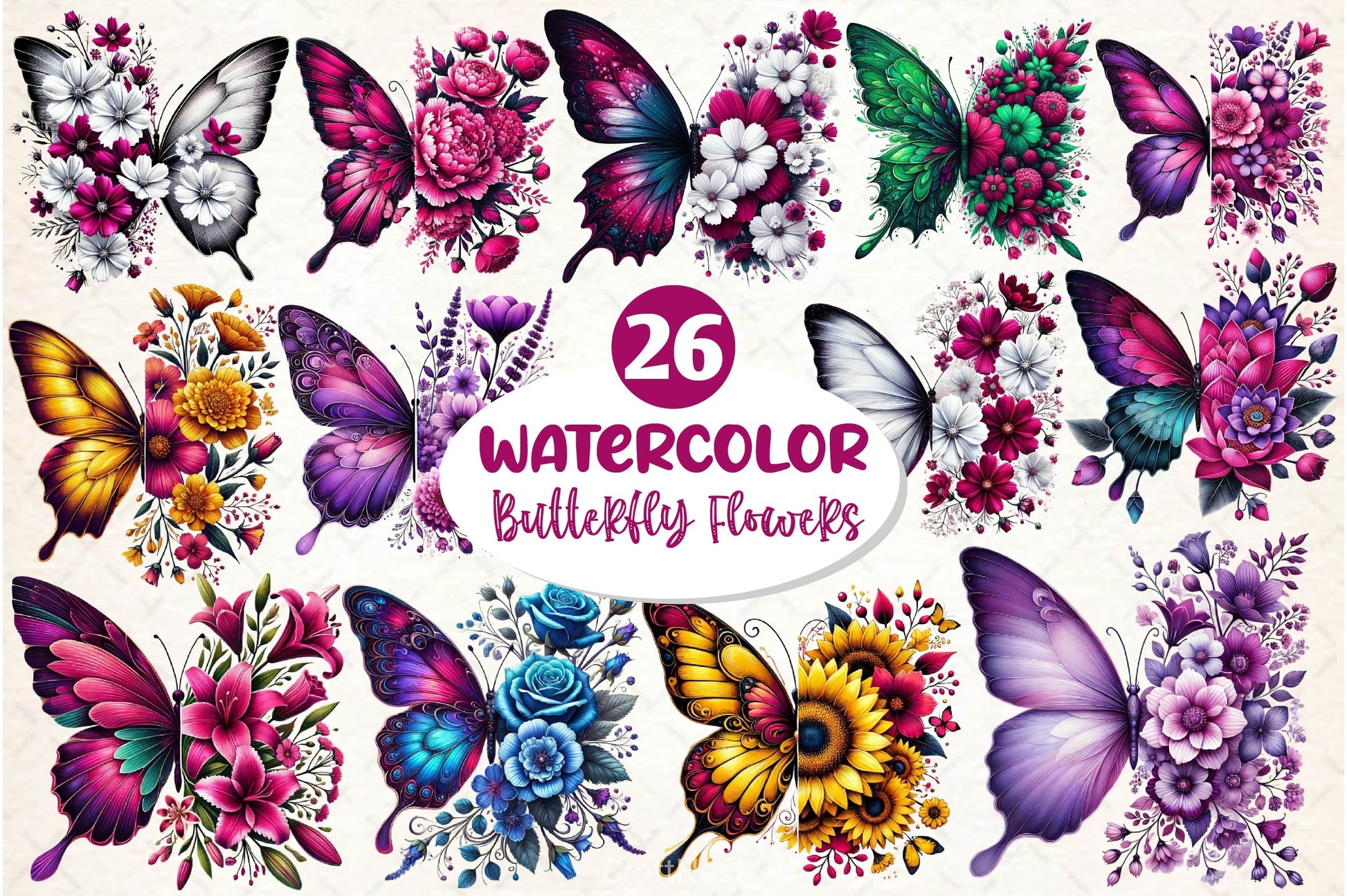 Butterfly Flowers Clipart Bundle 27 - CraftNest - Digital Crafting and Art