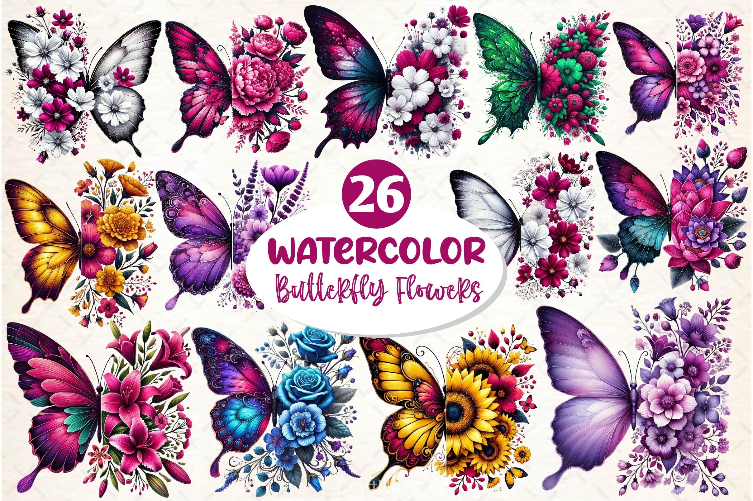 Butterfly Flowers Clipart Bundle 27 - CraftNest - Digital Crafting and Art