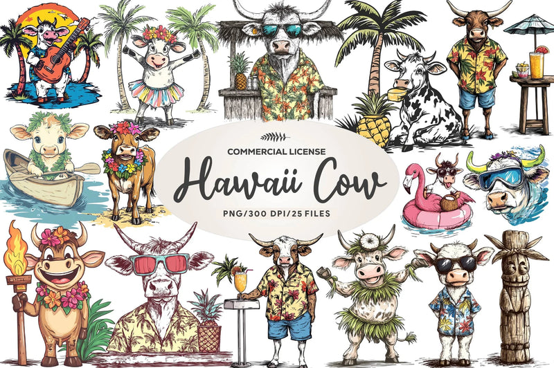 Summer Hawaii Cow Clipart Bundle - CraftNest - Digital Crafting and Art