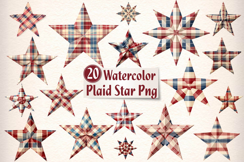 Americana Plaid Star Clipart Bundle - CraftNest - Digital Crafting and Art