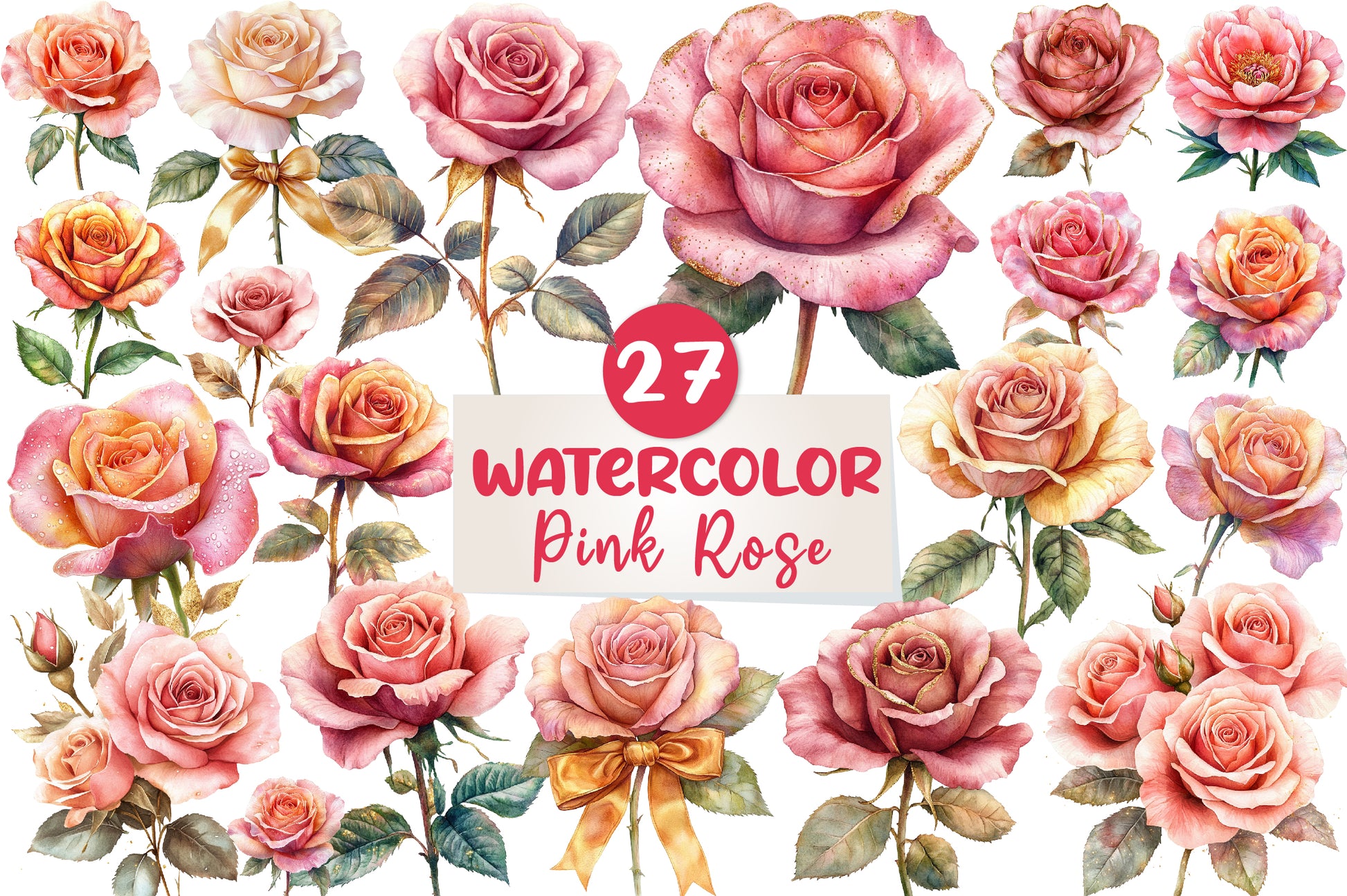 Pink And Gold Rose Clipart Bundle - CraftNest - Digital Crafting and Art