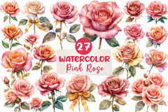 Pink And Gold Rose Clipart Bundle - CraftNest - Digital Crafting and Art