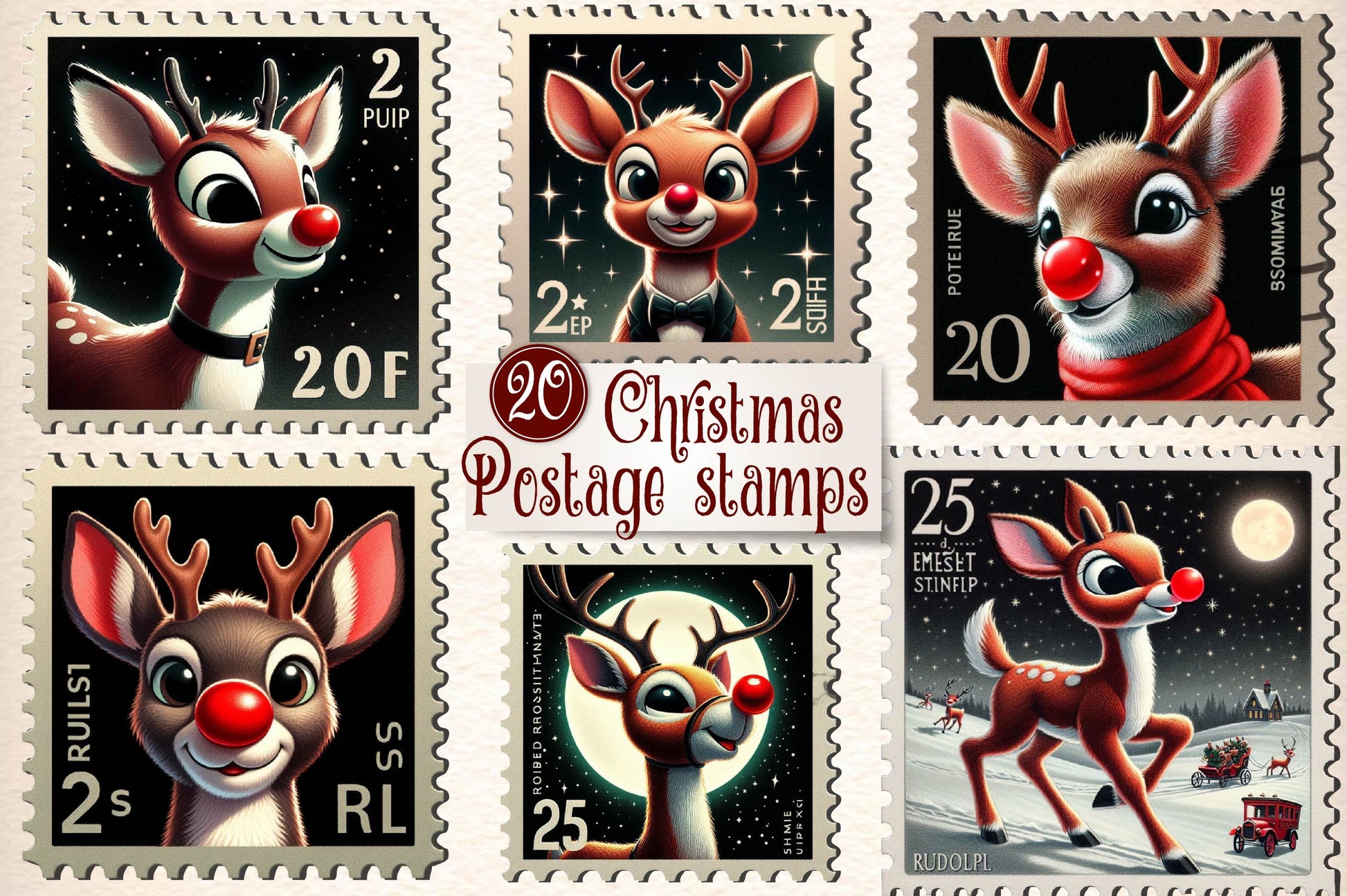 Christmas Reindeer Postage Stamps Clipart Bundle - CraftNest - Digital Crafting and Art