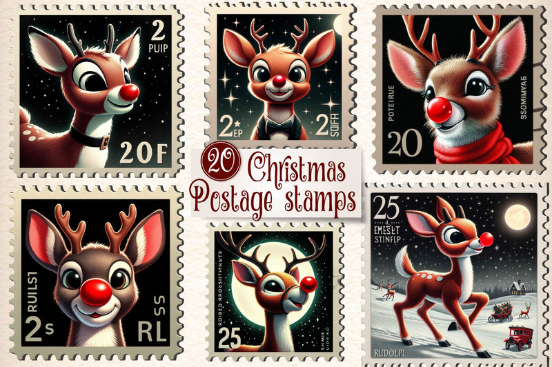 Christmas Reindeer Postage Stamps Clipart Bundle - CraftNest - Digital Crafting and Art