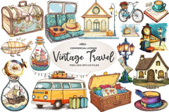 Vintage Travel Clipart Bundle - CraftNest - Digital Crafting and Art