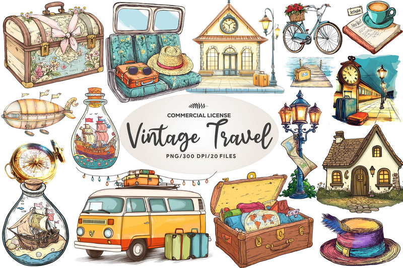 Vintage Travel Clipart Bundle - CraftNest - Digital Crafting and Art