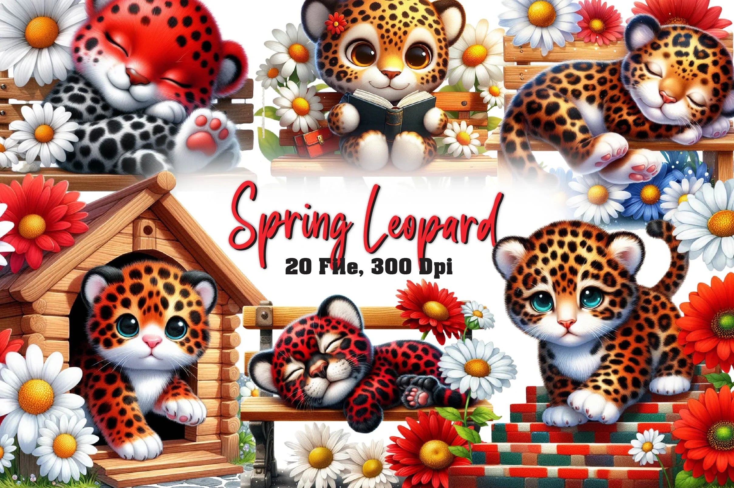 Spring Leopard Clipart Bundle
