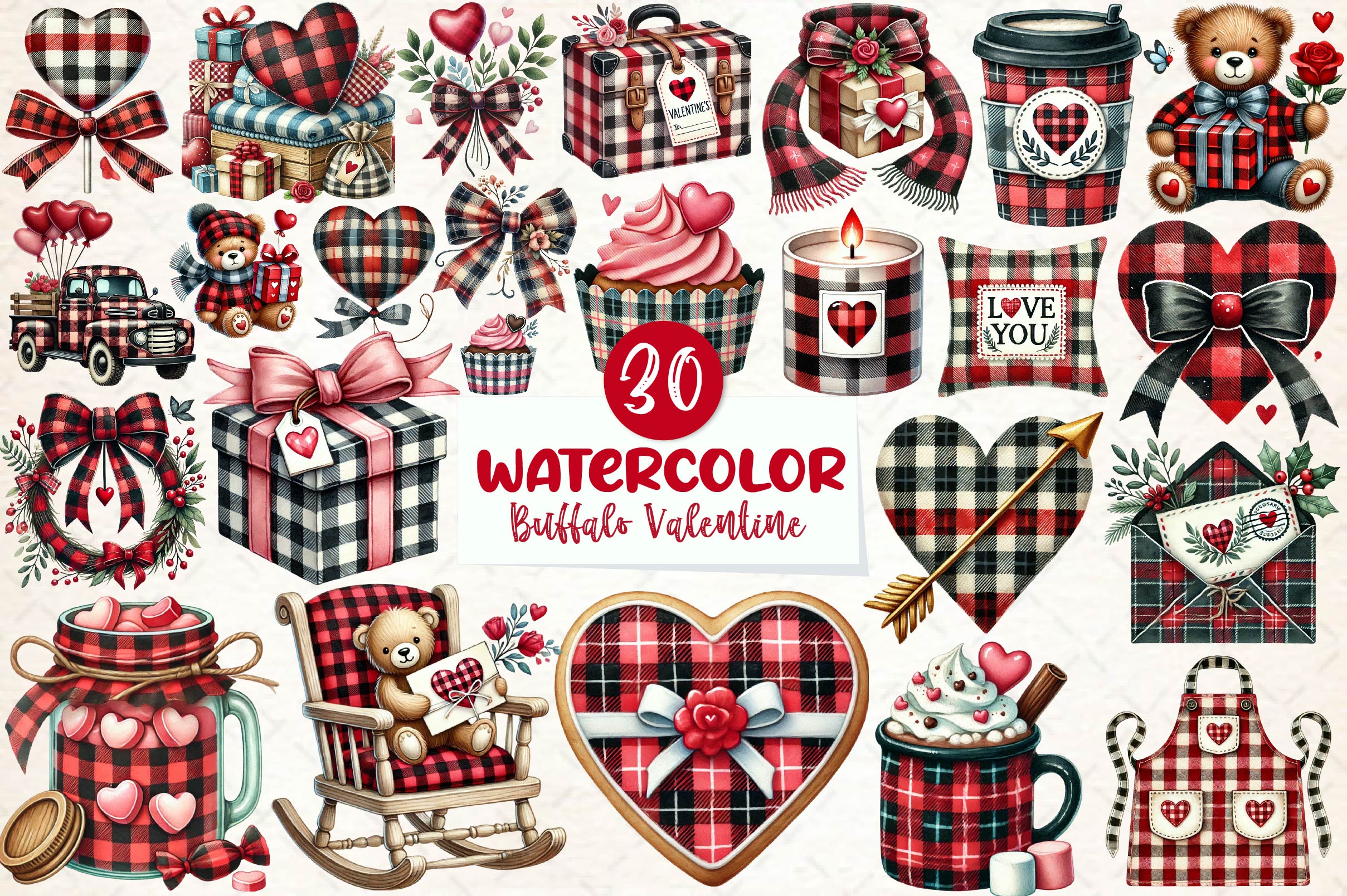 Valentines Buffalo Plaid Clipart Bundle - CraftNest - Digital Crafting and Art