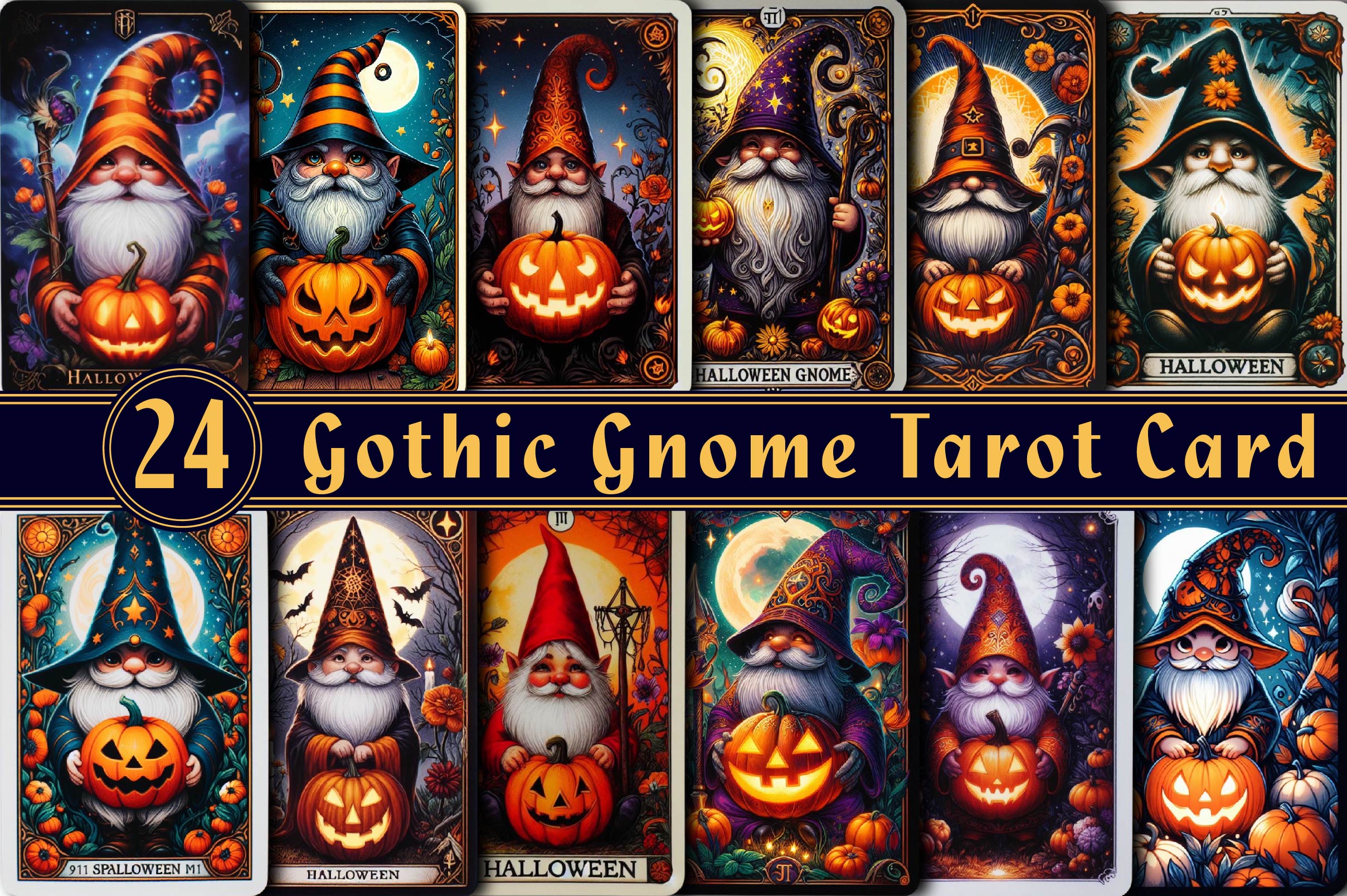 Halloween Gothic Gnome Tarot Card Clipart Bundle - CraftNest - Digital Crafting and Art