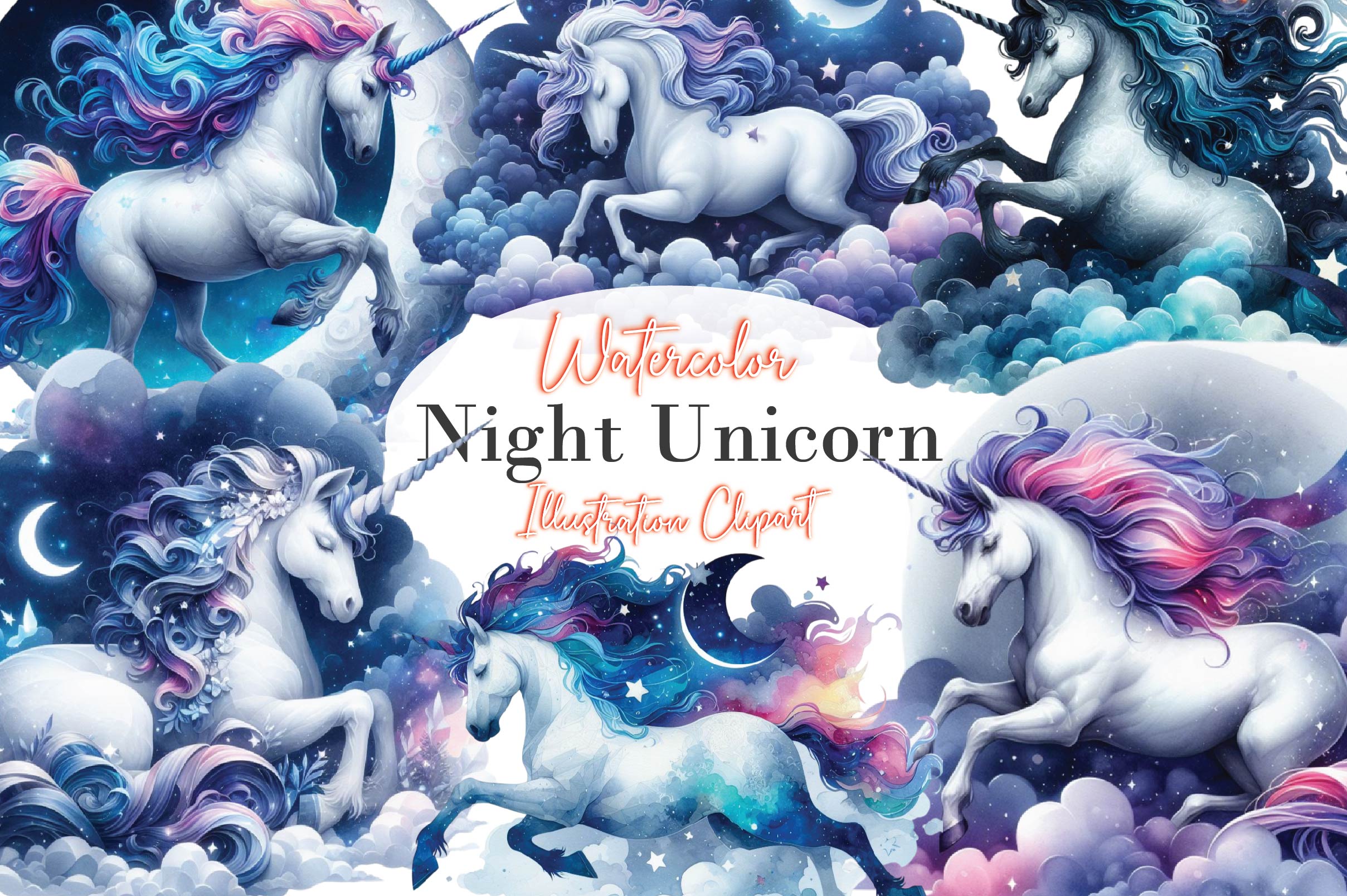 Night Unicorn Clipart Bundle 1 - CraftNest - Digital Crafting and Art