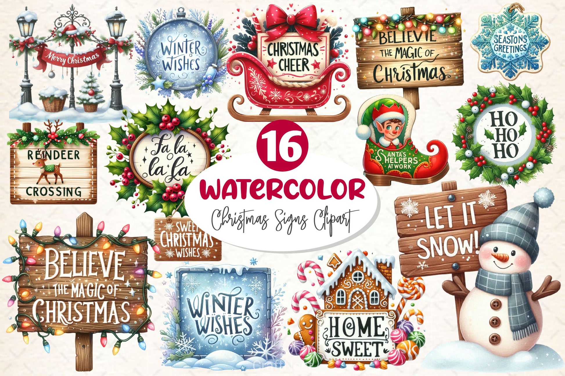 Cute Christmas Signs Clipart Bundle 2 - CraftNest - Digital Crafting and Art