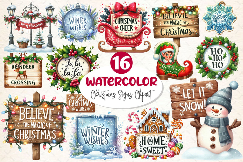 Cute Christmas Signs Clipart Bundle 2 - CraftNest - Digital Crafting and Art