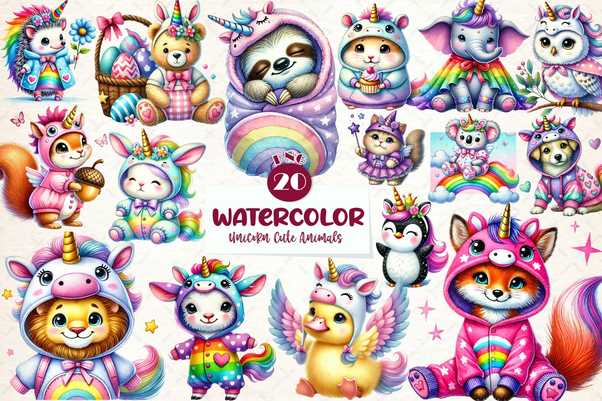 Unicorn Cute Animals Clipart Bundle - CraftNest - Digital Crafting and Art