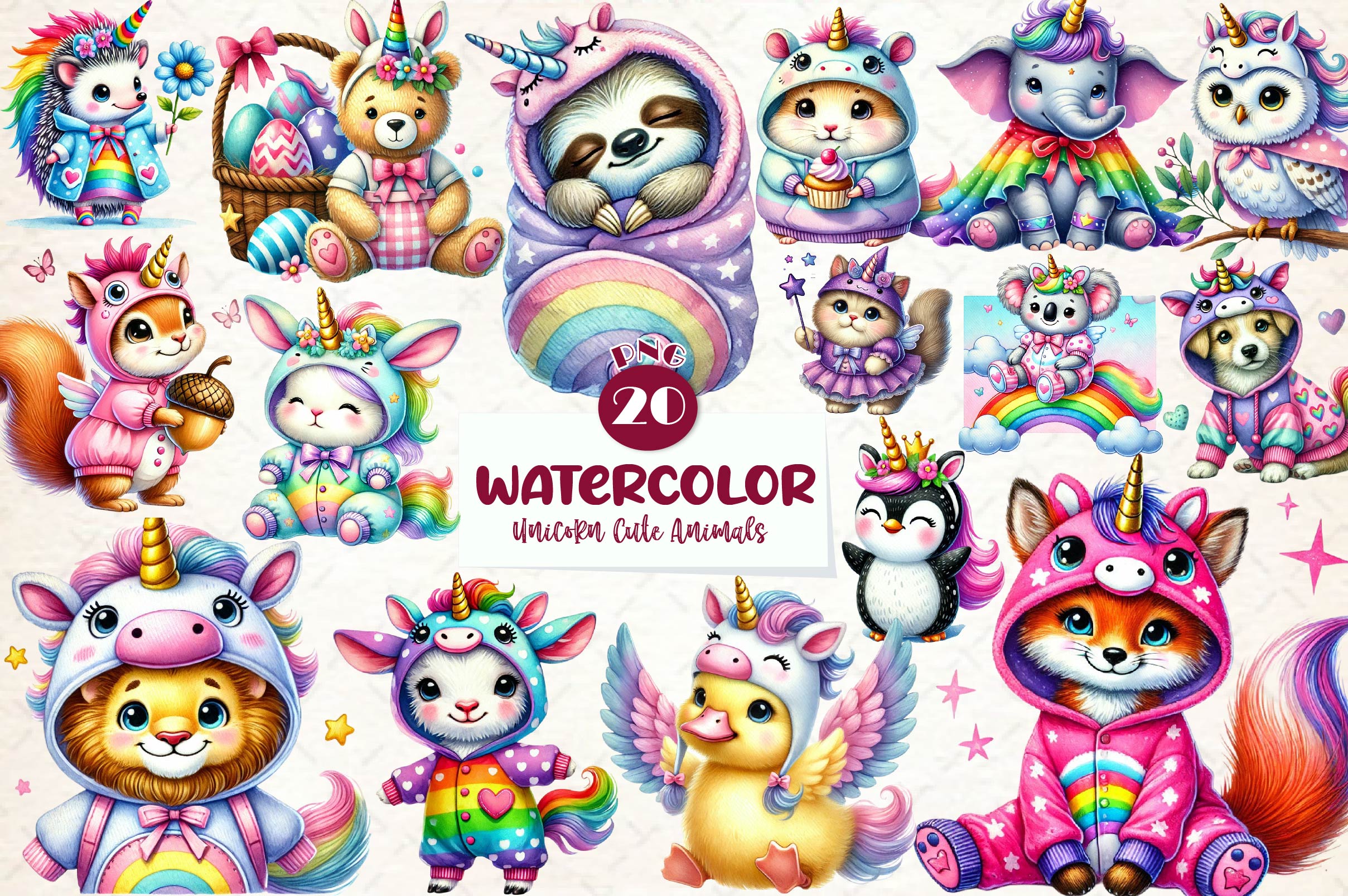 Unicorn Cute Animals Clipart Bundle - CraftNest - Digital Crafting and Art