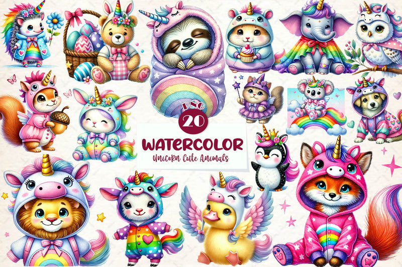 Unicorn Cute Animals Clipart Bundle - CraftNest - Digital Crafting and Art