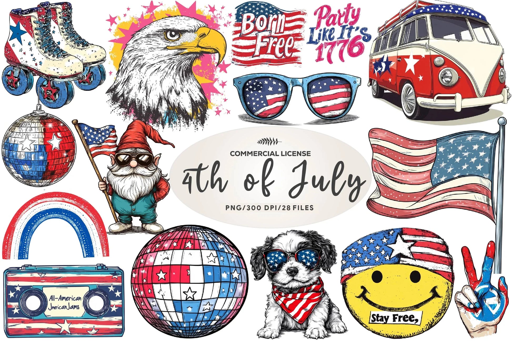Retro 4th Of July Clipart Bundle - CraftNest - Digital Crafting and Art