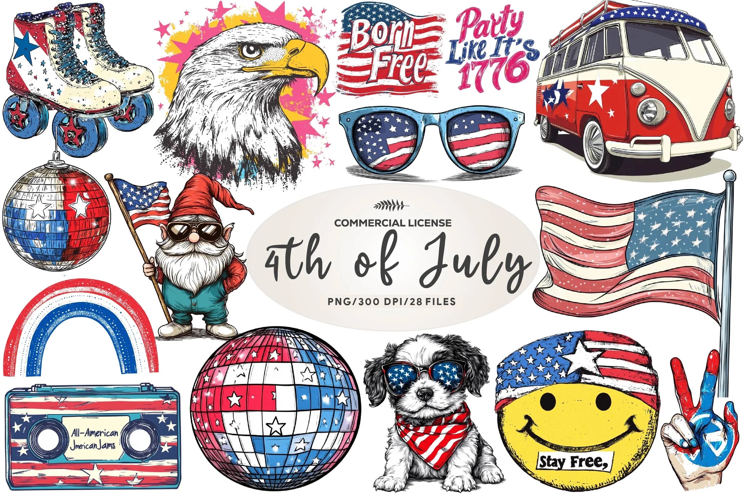 Retro 4th Of July Clipart Bundle - CraftNest - Digital Crafting and Art