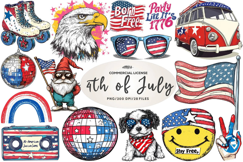 Retro 4th Of July Clipart Bundle - CraftNest - Digital Crafting and Art