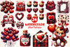 Red & Black Glitter Plaid Valentine Clipart Bundle