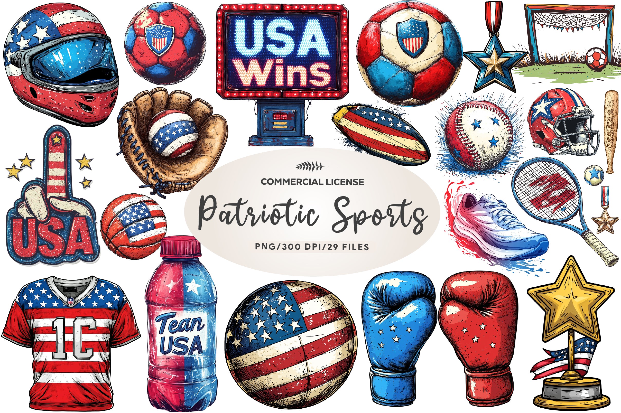 Patriotic Sports Elements Clipart Bundle - CraftNest - Digital Crafting and Art