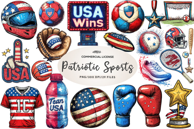 Patriotic Sports Elements Clipart Bundle - CraftNest - Digital Crafting and Art