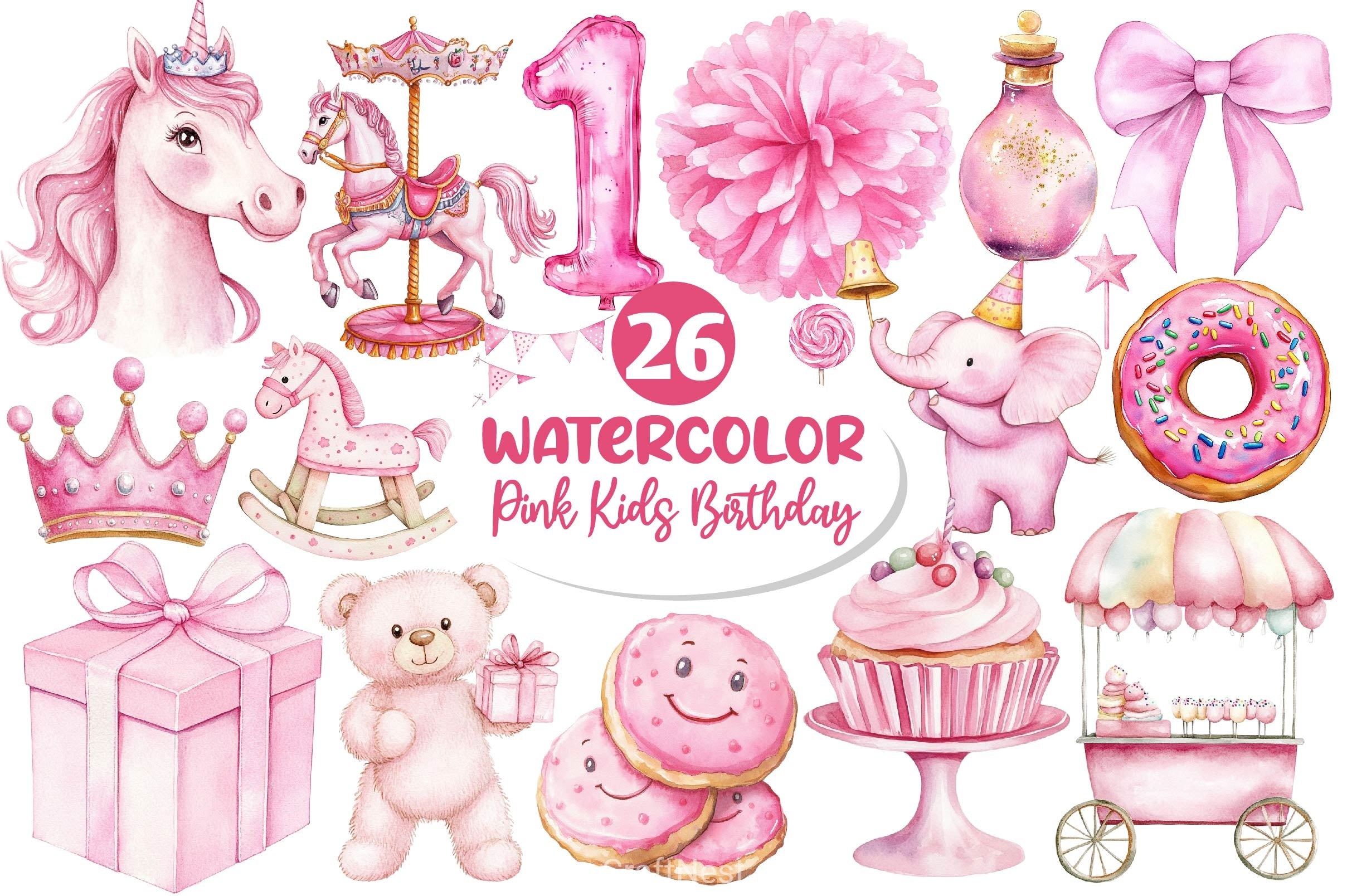 Pink Kids Birthday Clipart Bundle - CraftNest - Digital Crafting and Art