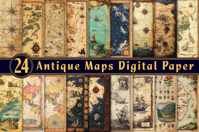 Antique Maps Digital Paper - CraftNest - Digital Crafting and Art