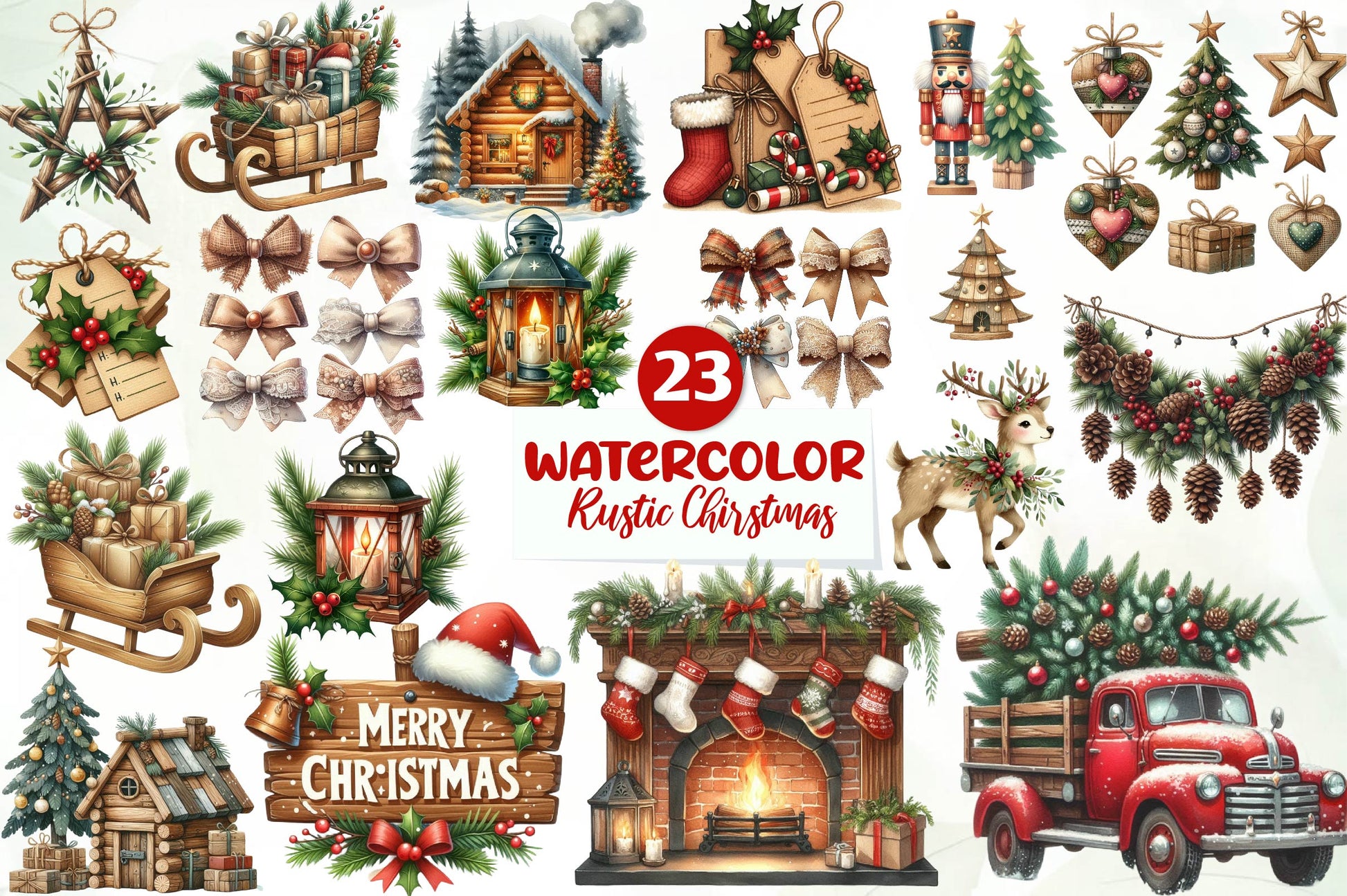 Warm Rustic Christmas Clipart Bundle - CraftNest - Digital Crafting and Art