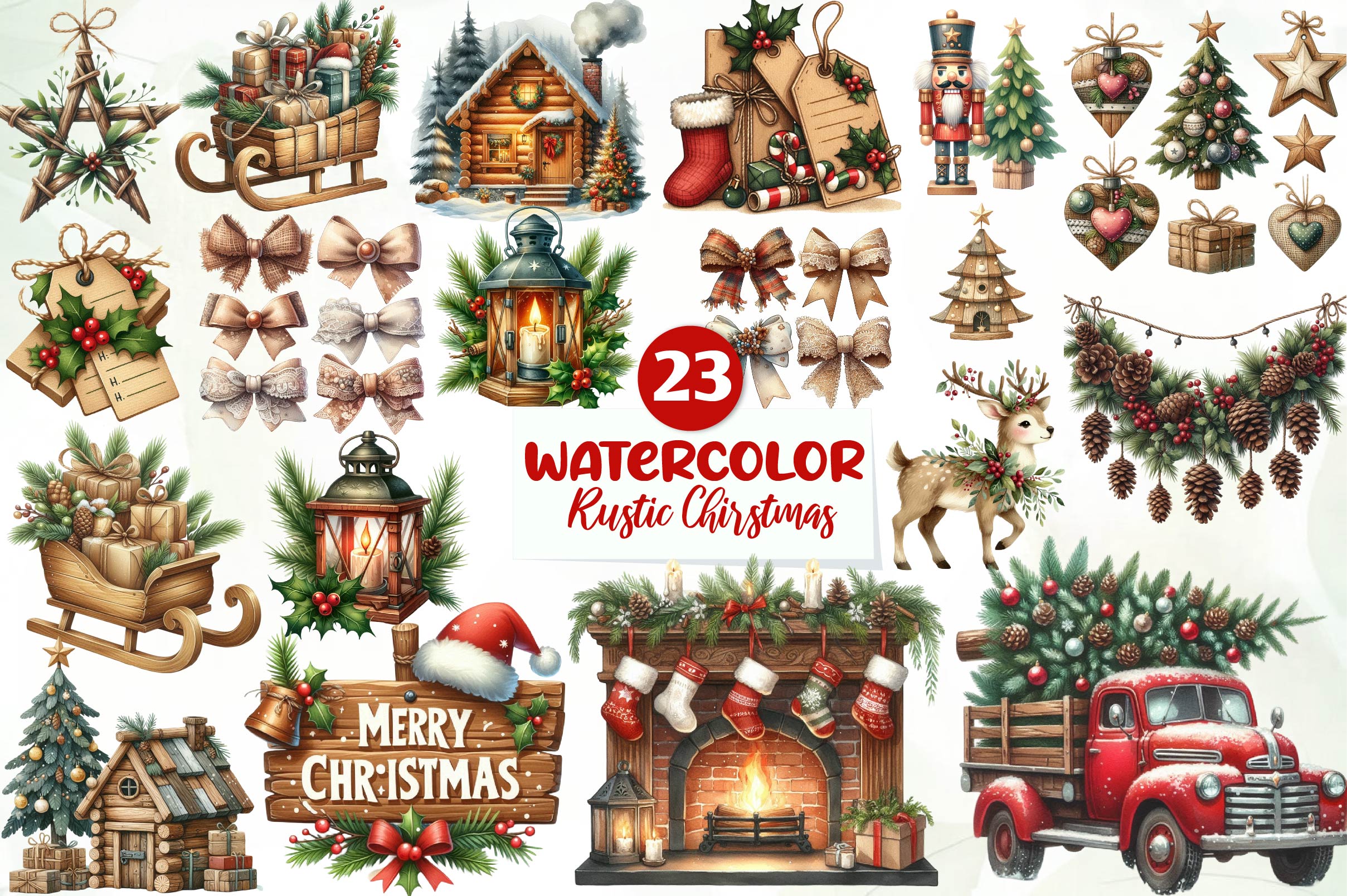 Warm Rustic Christmas Clipart Bundle - CraftNest - Digital Crafting and Art