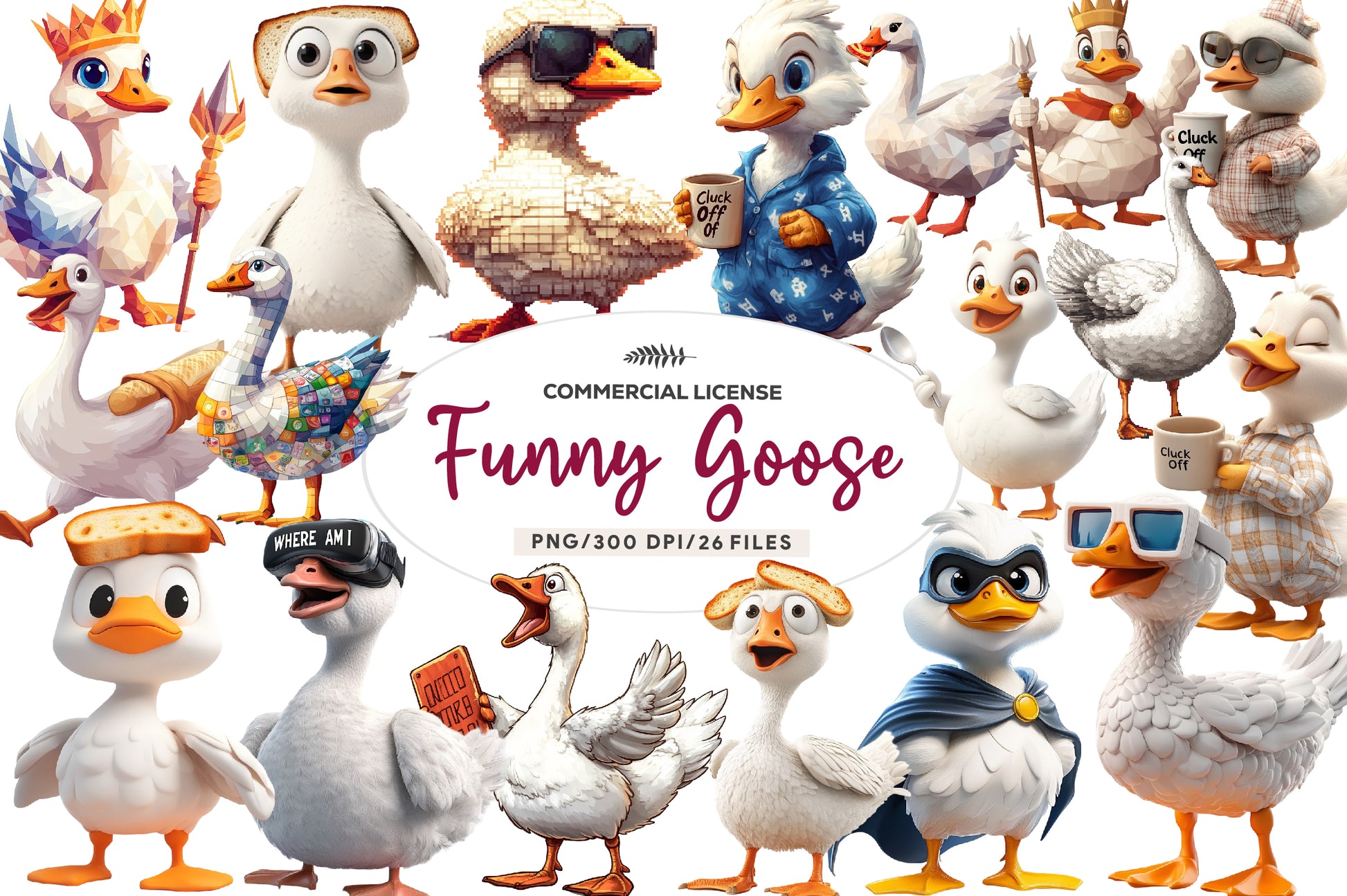 Blocky Style Funny Goose Clipart Bundle - CraftNest - Digital Crafting and Art