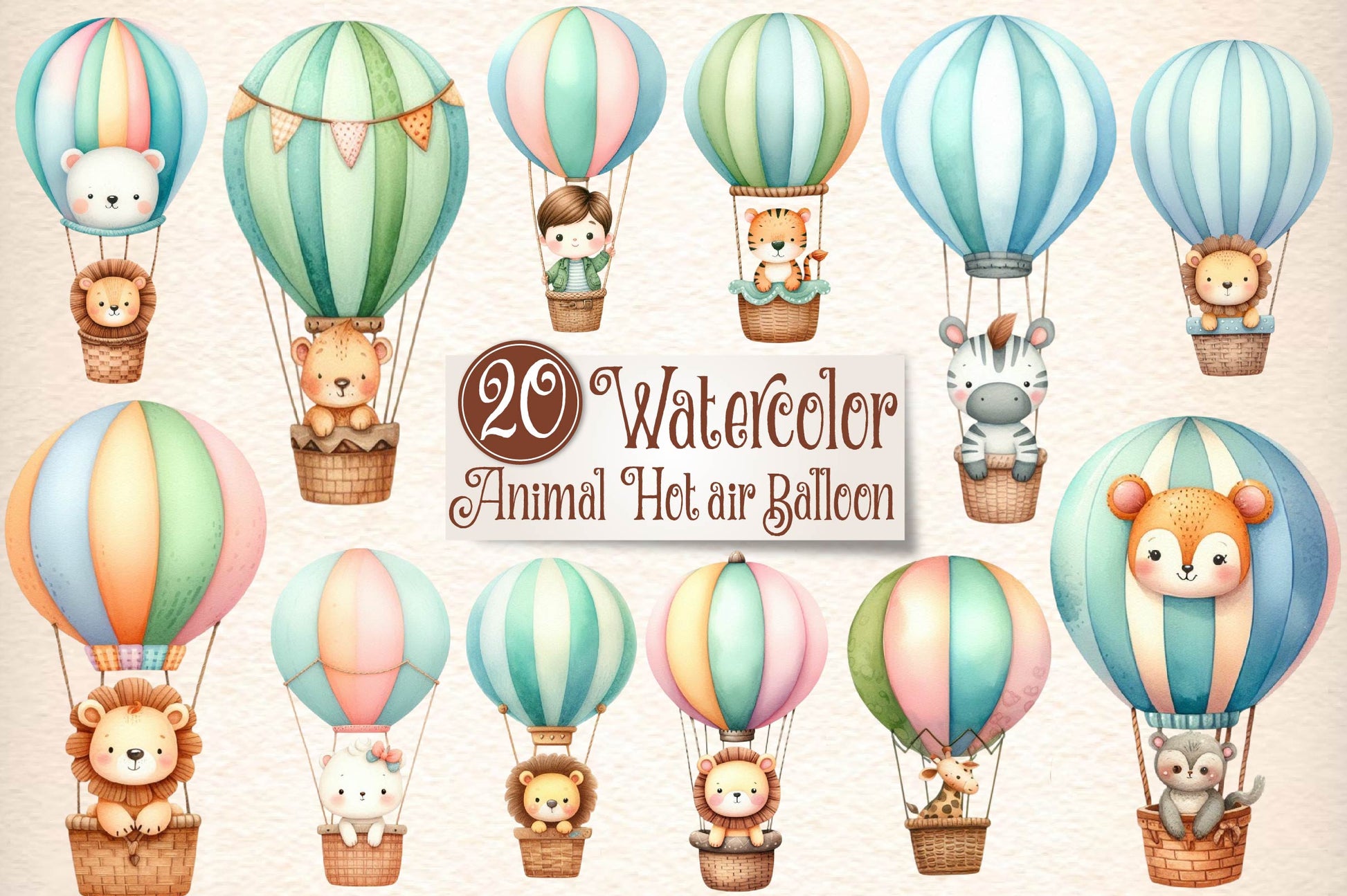Animal Hot Air Balloon Clipart Bundle - CraftNest - Digital Crafting and Art