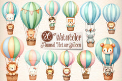Animal Hot Air Balloon Clipart Bundle - CraftNest - Digital Crafting and Art