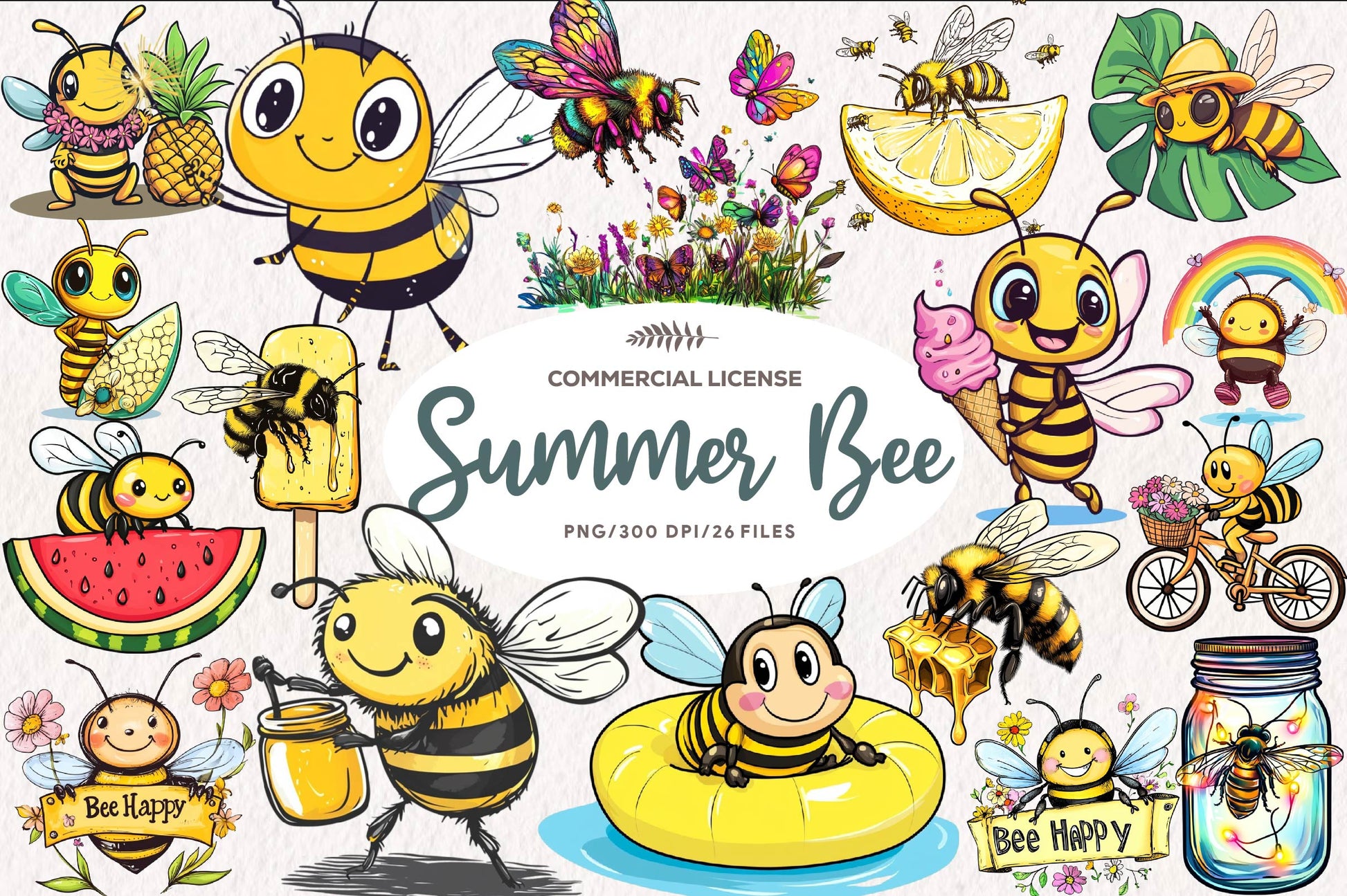 Summer Bee Clipart Bundle - CraftNest - Digital Crafting and Art