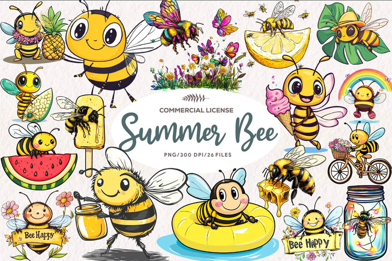 Summer Bee Clipart Bundle - CraftNest - Digital Crafting and Art