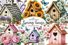 Spring Bird House Clipart Bundle - CraftNest - Digital Crafting and Art