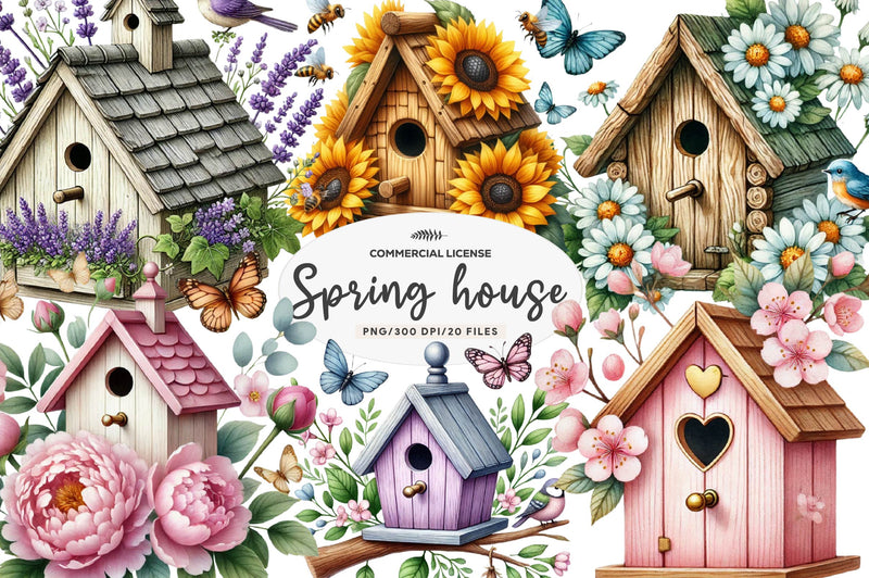 Spring Bird House Clipart Bundle - CraftNest - Digital Crafting and Art