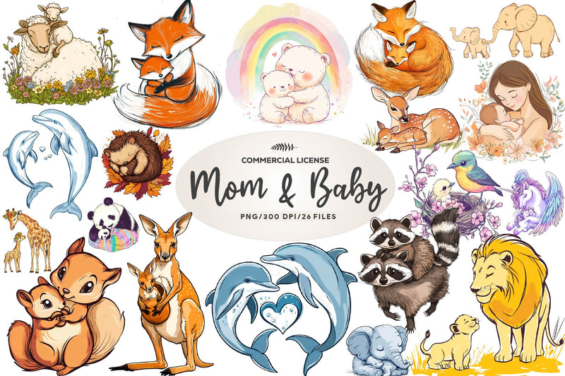 Mom & Baby Illustrations Clipart Bundle - CraftNest - Digital Crafting and Art