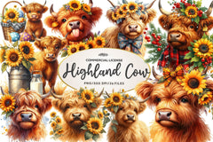 Sunflower Highland Cow Clipart Bundle - CraftNest - Digital Crafting and Art