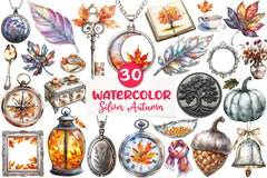 Silver Vintage Aesthetic Autumn Clipart Bundle - CraftNest - Digital Crafting and Art